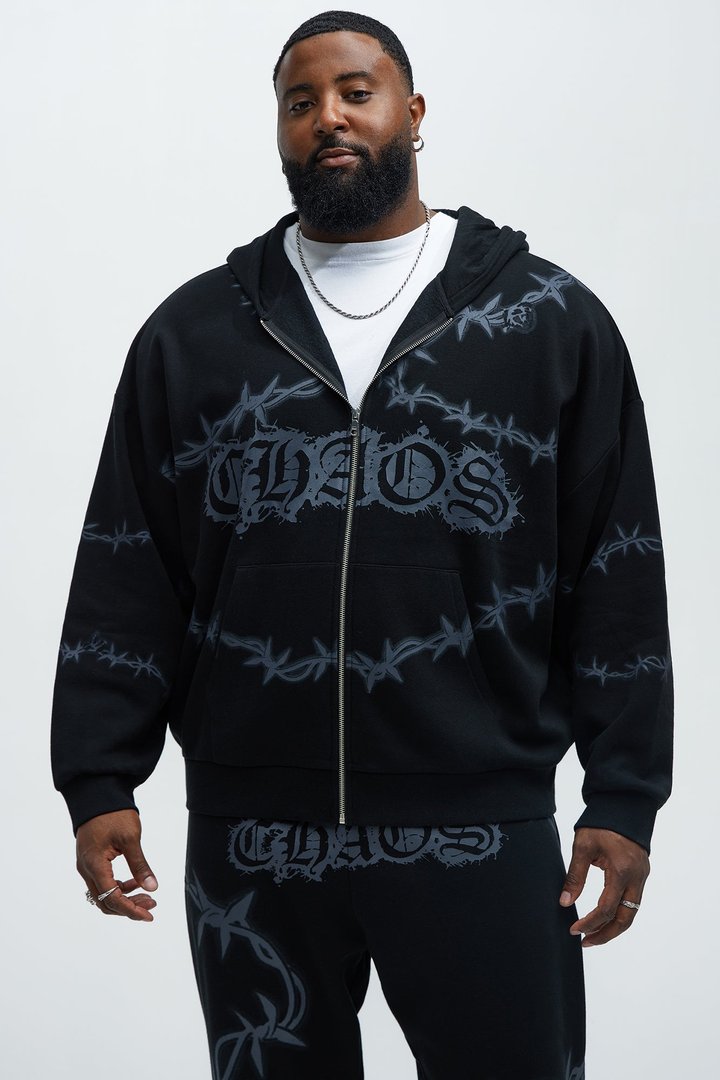 Tayson Chaos Oversized Zip Hoodie - Black
