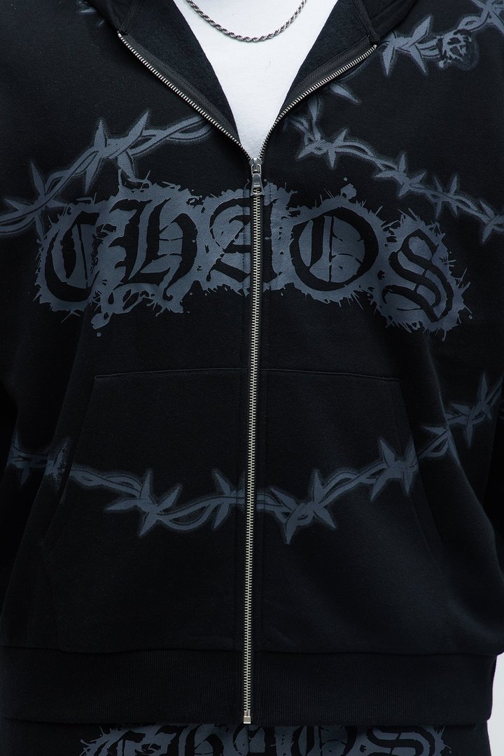 Tayson Chaos Oversized Zip Hoodie - Black