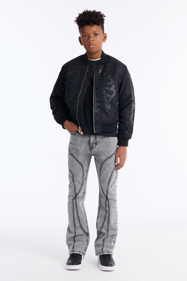 Mini Stacked Skinny Flare Thick Thread Jean - Grey