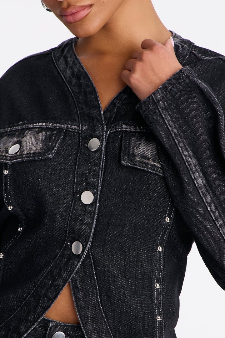 Alana Washed Studded Denim Pant Set - Dark Denim
