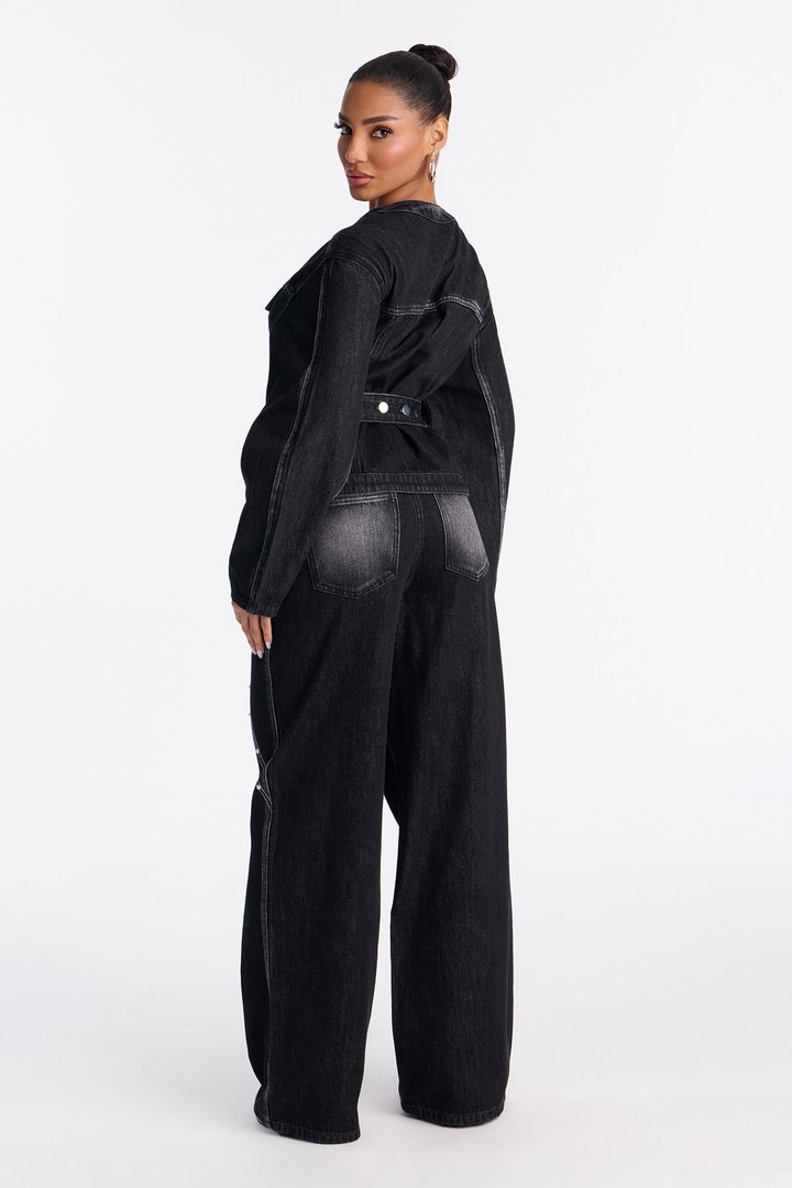 Alana Washed Studded Denim Pant Set - Dark Denim