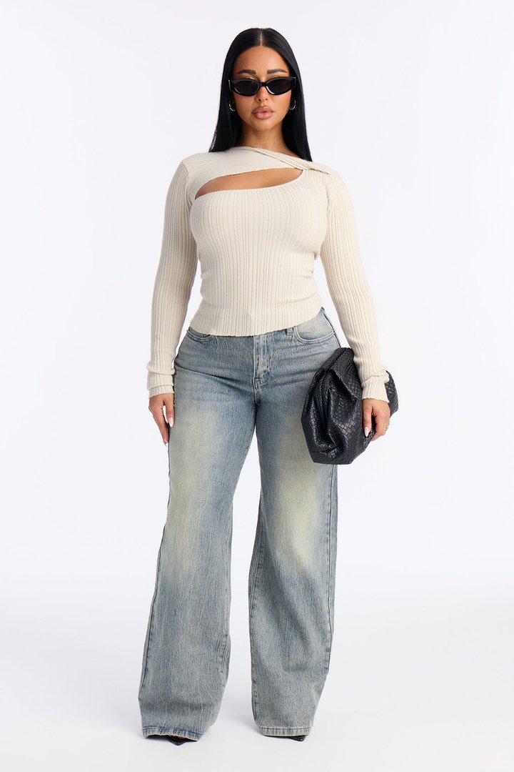 Serena Twist Sweater Top - Light Grey