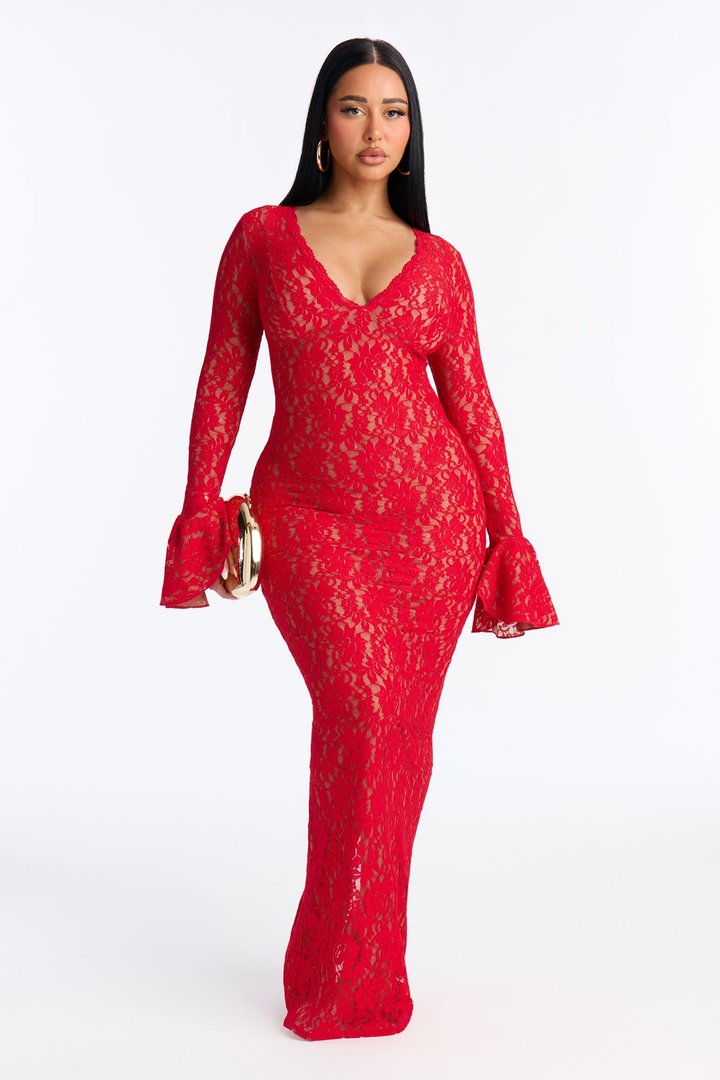 Good Girl Lace Maxi Dress - Red