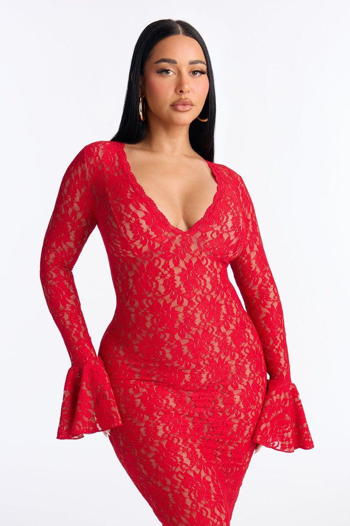 Good Girl Lace Maxi Dress - Red