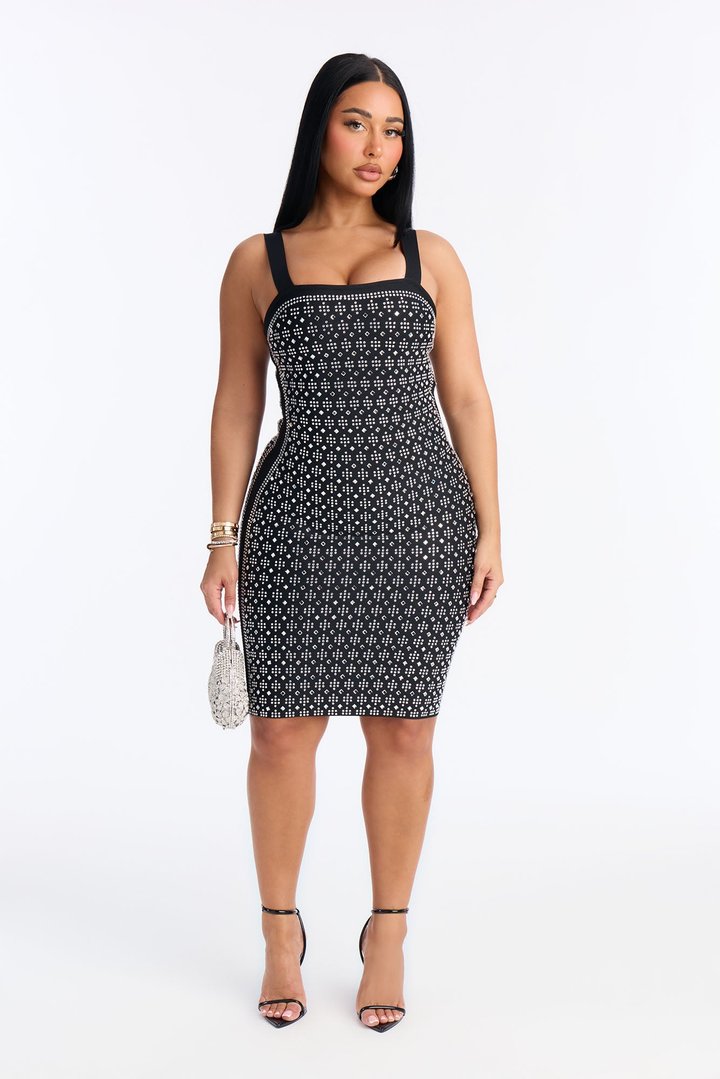 Kaylani Rhinestone Bandage Mini Dress - Black