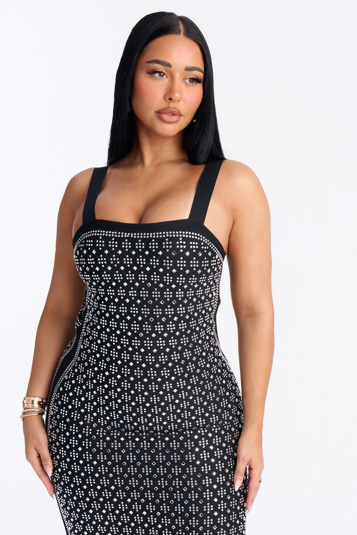 Kaylani Rhinestone Bandage Mini Dress - Black