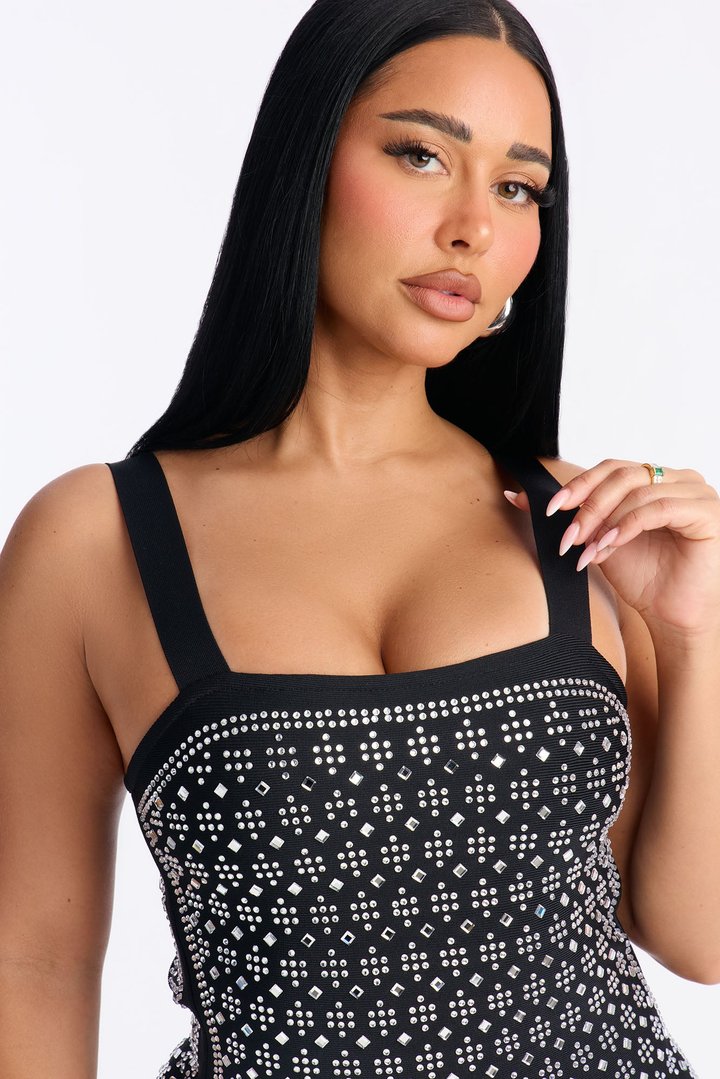 Kaylani Rhinestone Bandage Mini Dress - Black