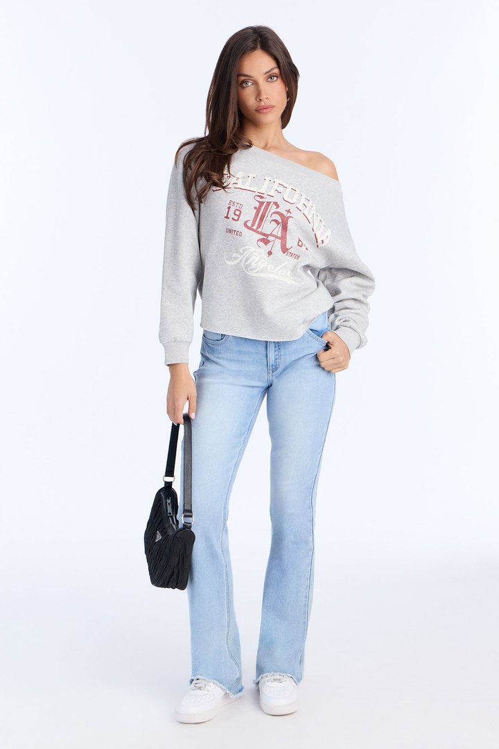 California Off Shoulder Sweatshirt - Heather Grey