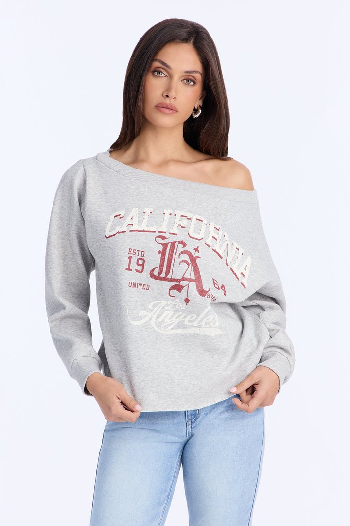 California Off Shoulder Sweatshirt - Heather Grey