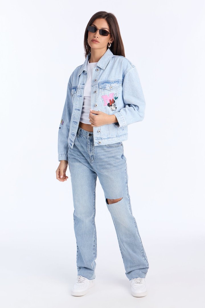 Mickey and Minnie Embroidered Denim Jacket - Medium Wash