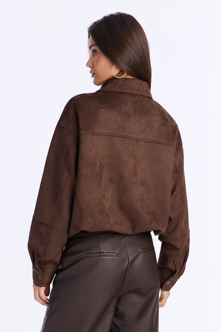 Teagan Faux Suede Bomber Jacket - Cognac