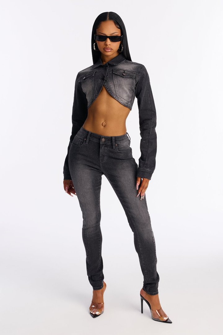Ritzy & Glitzy Embellished Skinny Jeans - Black Wash