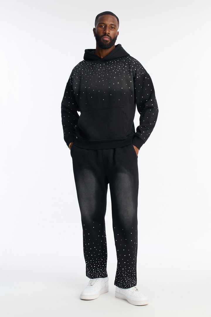 Run Them Rhinestones Relaxed Sweatpants - Black