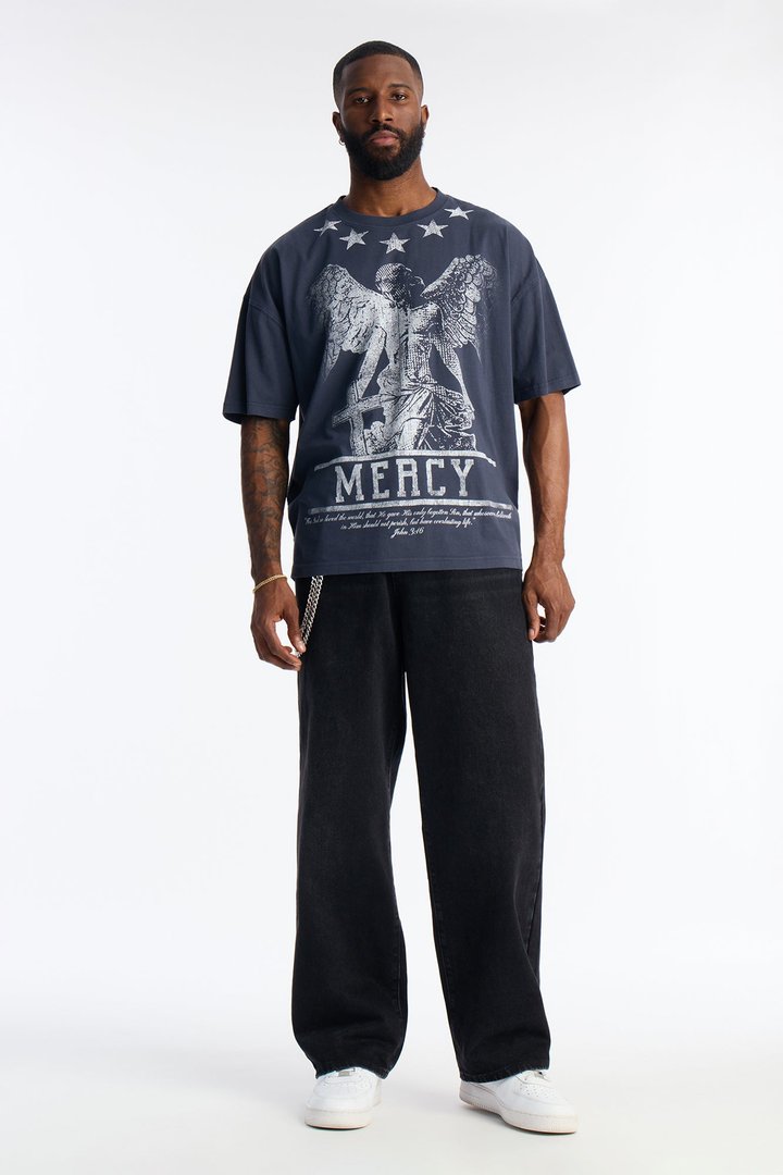 Mercy For All Oversized Short Sleeve Tee - Navy
