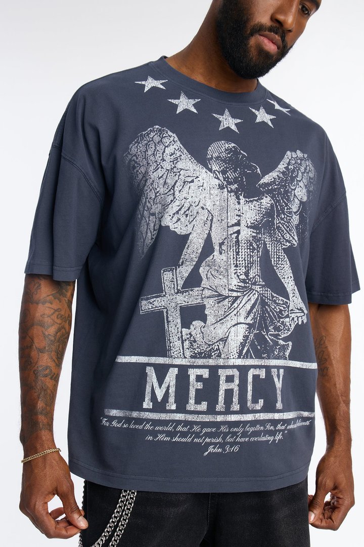 Mercy For All Oversized Short Sleeve Tee - Navy