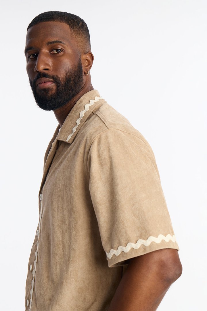 Stone Wash Story Suede Cuban Button Up - Stone