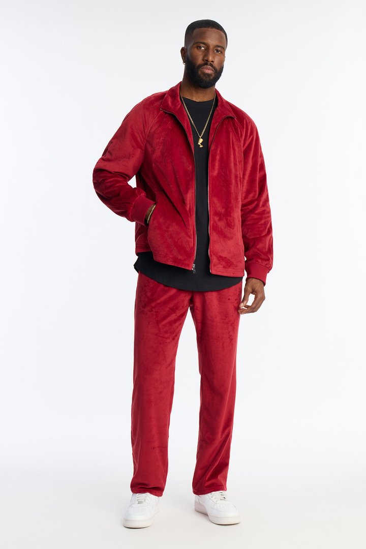 Straight Velour Pant - Burgundy
