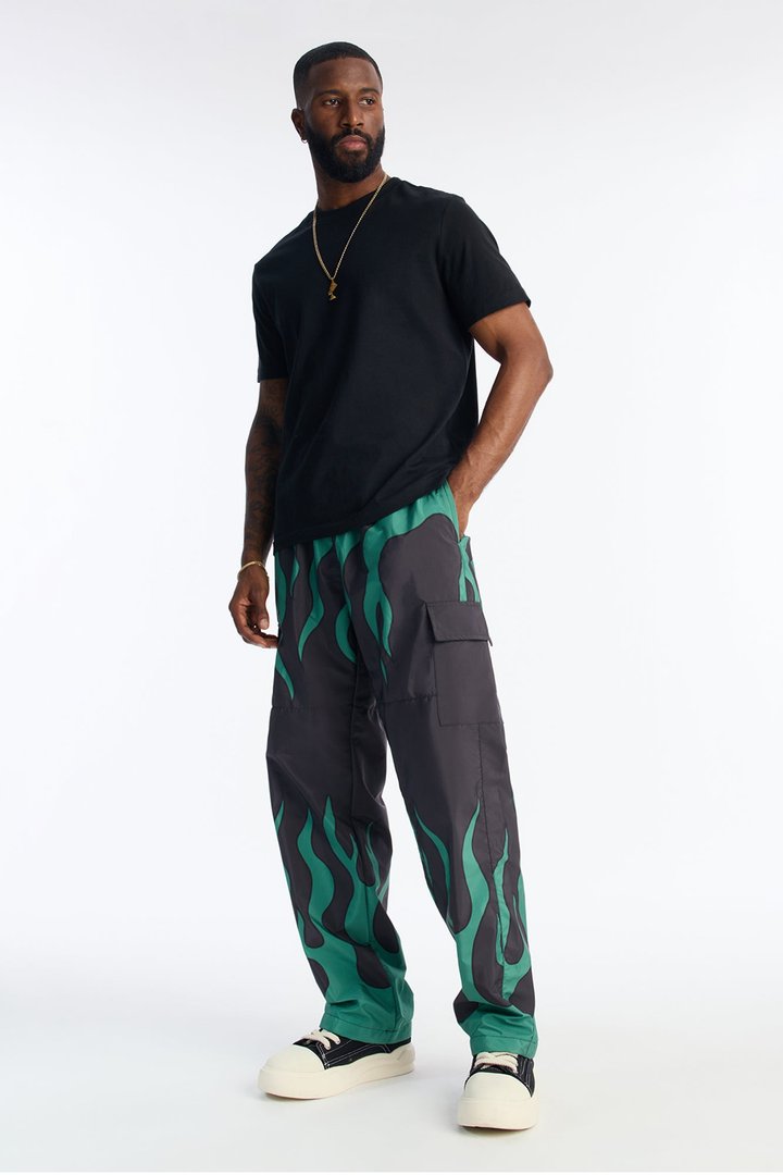 Straight Chase Flame Cargo Nylon Pant - Green/combo