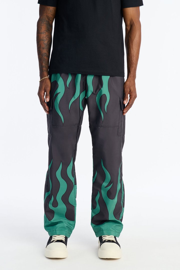 Straight Chase Flame Cargo Nylon Pant - Green/combo