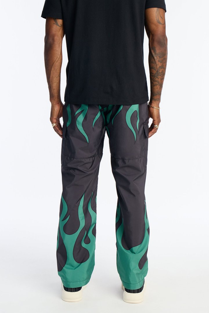 Straight Chase Flame Cargo Nylon Pant - Green/combo