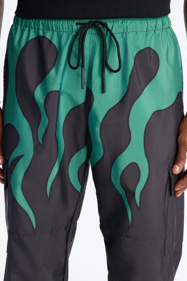 Straight Chase Flame Cargo Nylon Pant - Green/combo