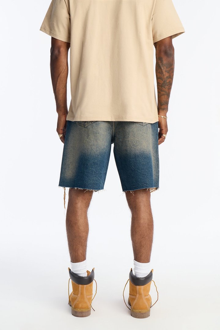 Relaxed Looking Out Distressed Grommet Denim Short - Dark Wash