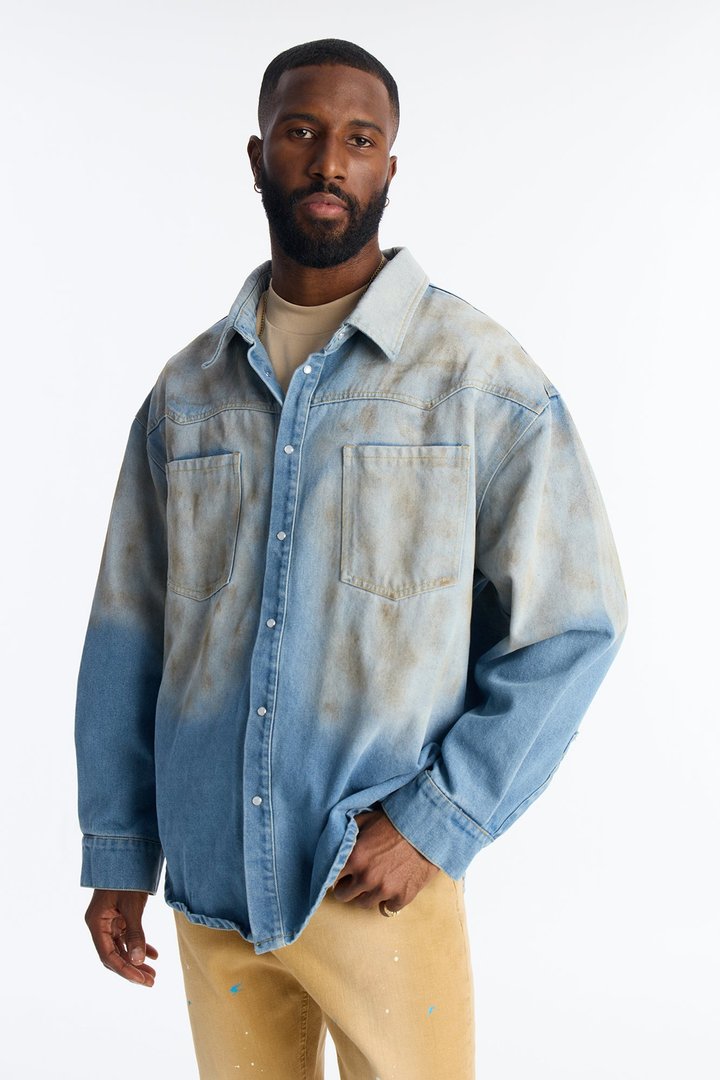 Rust Rider Denim Button Up Shirt - Vintage Blue Wash