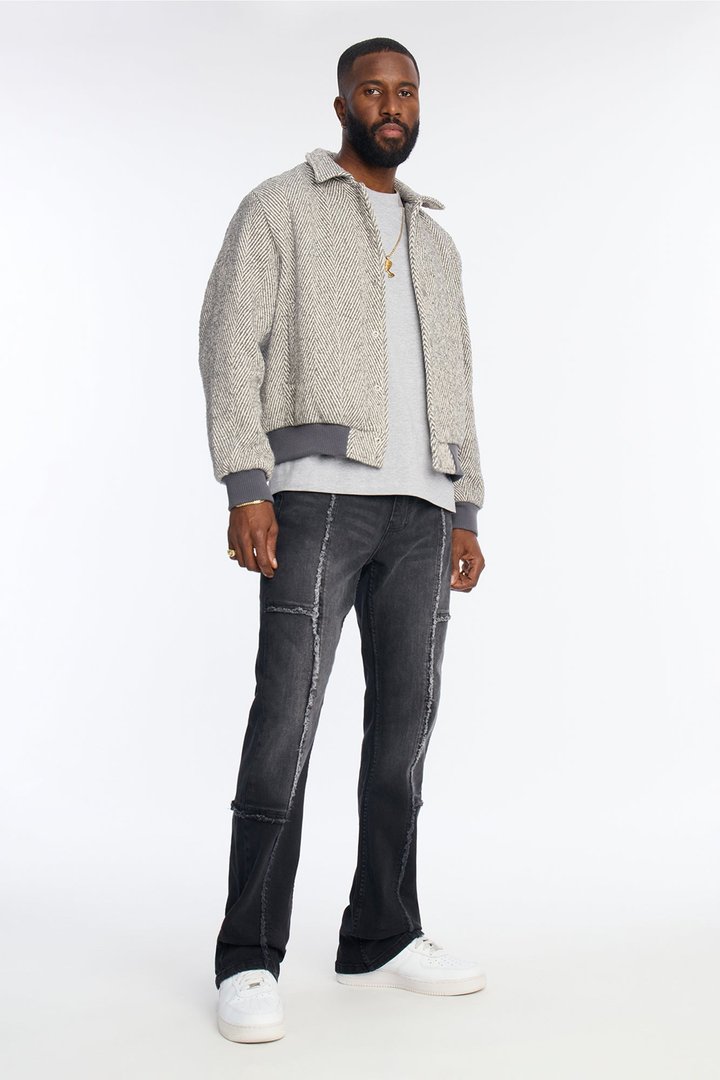 Stacked Skinny Flare Frayed Along Panel Jean - Black Wash