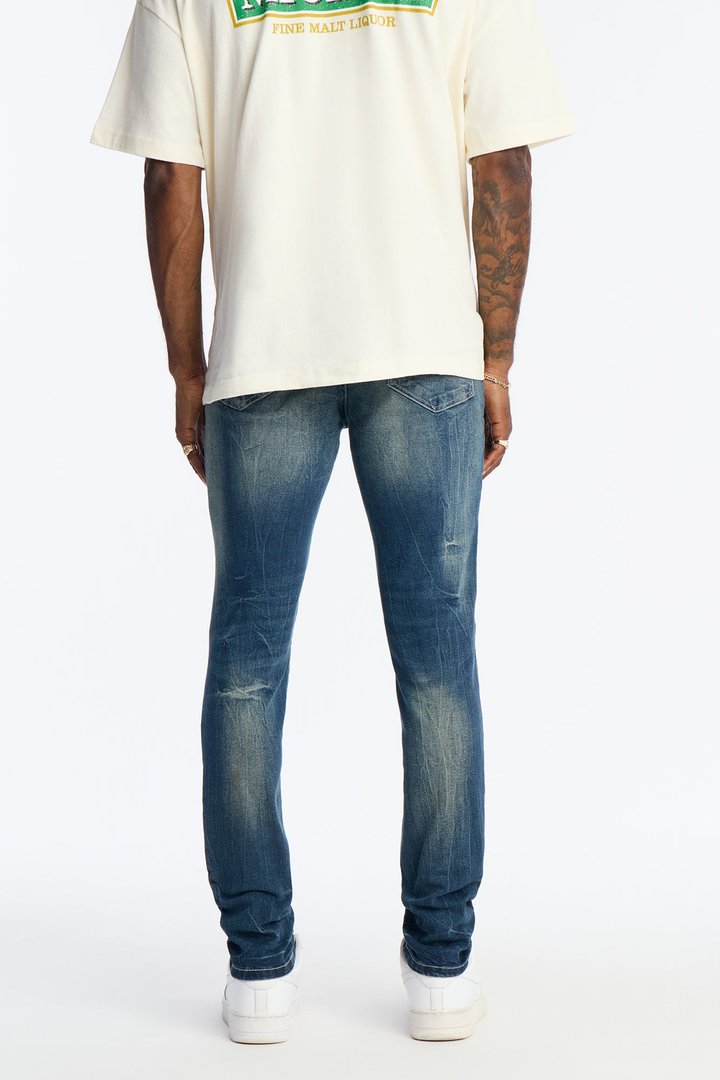 Skinny Distressed Tinted Mode Jeans - Medium Blue Wash