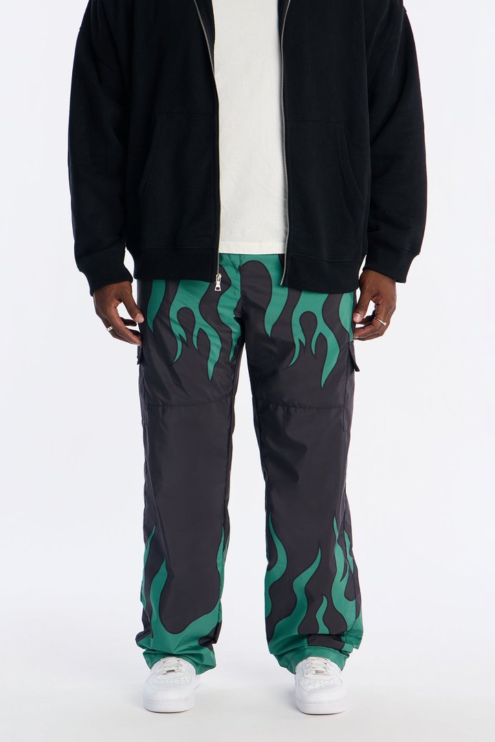 Straight Chase Flame Cargo Nylon Pant - Green/combo