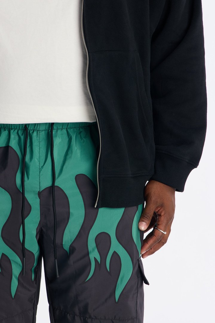Straight Chase Flame Cargo Nylon Pant - Green/combo
