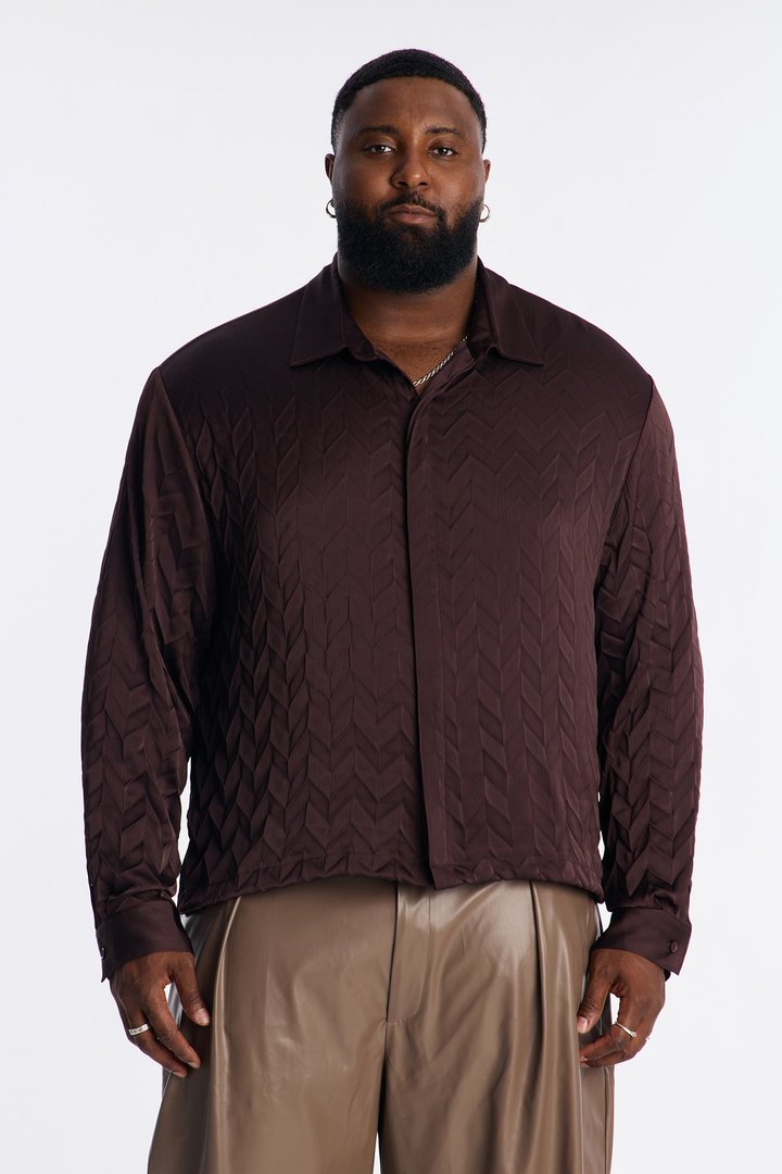 Prism Weave Button Up Shirt - Brown