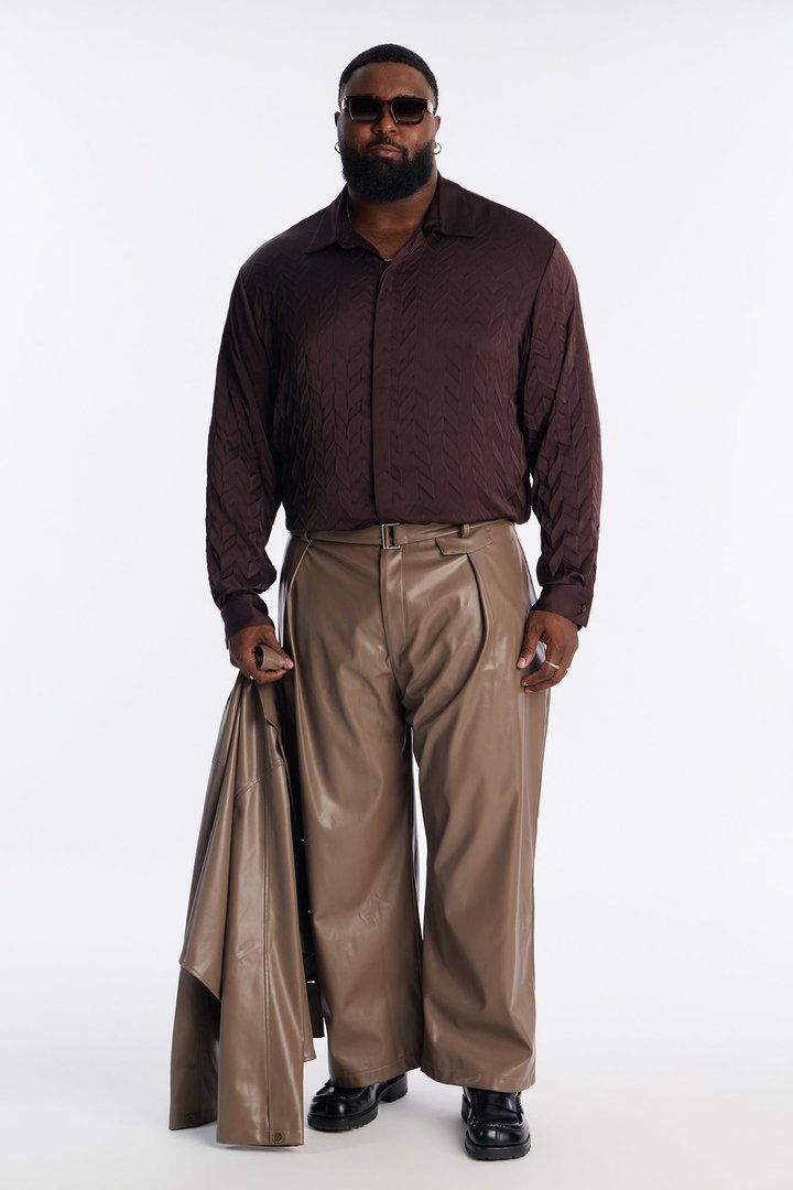 Prism Weave Button Up Shirt - Brown