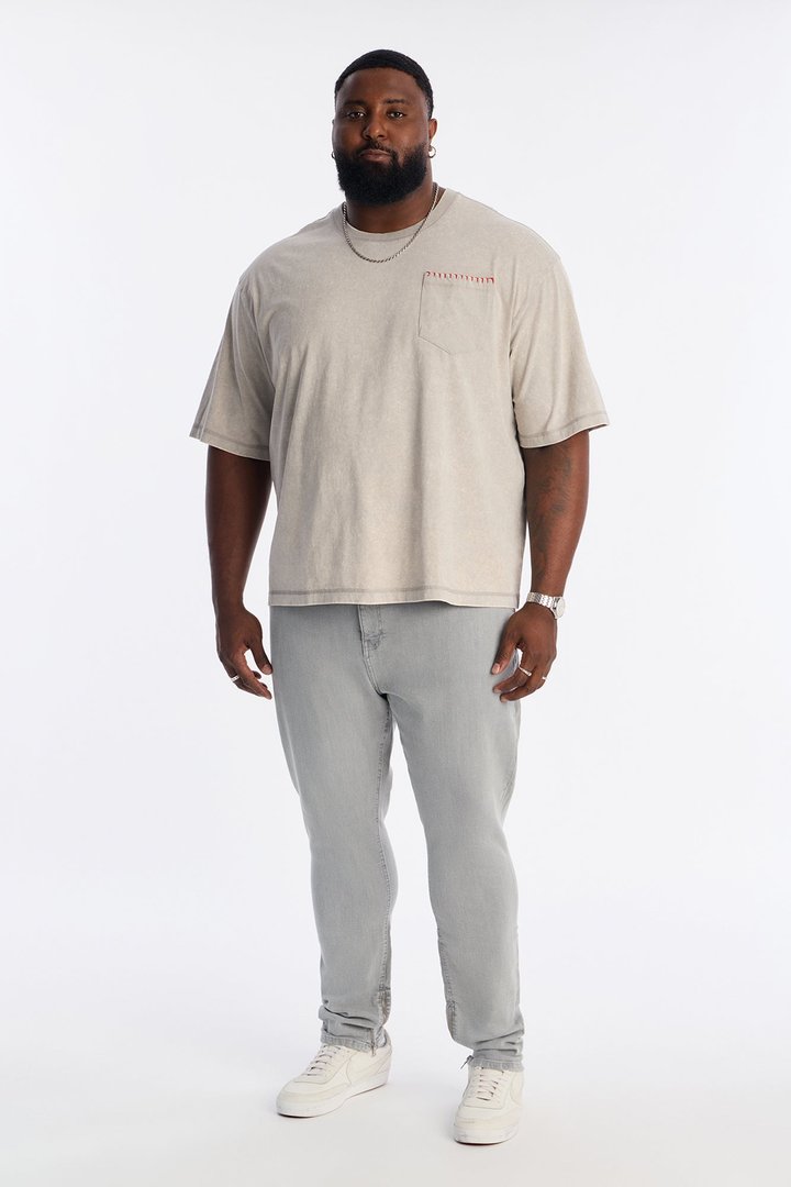 Gridline Fade Pocket Stitch Tee - Grey Mineral Wash
