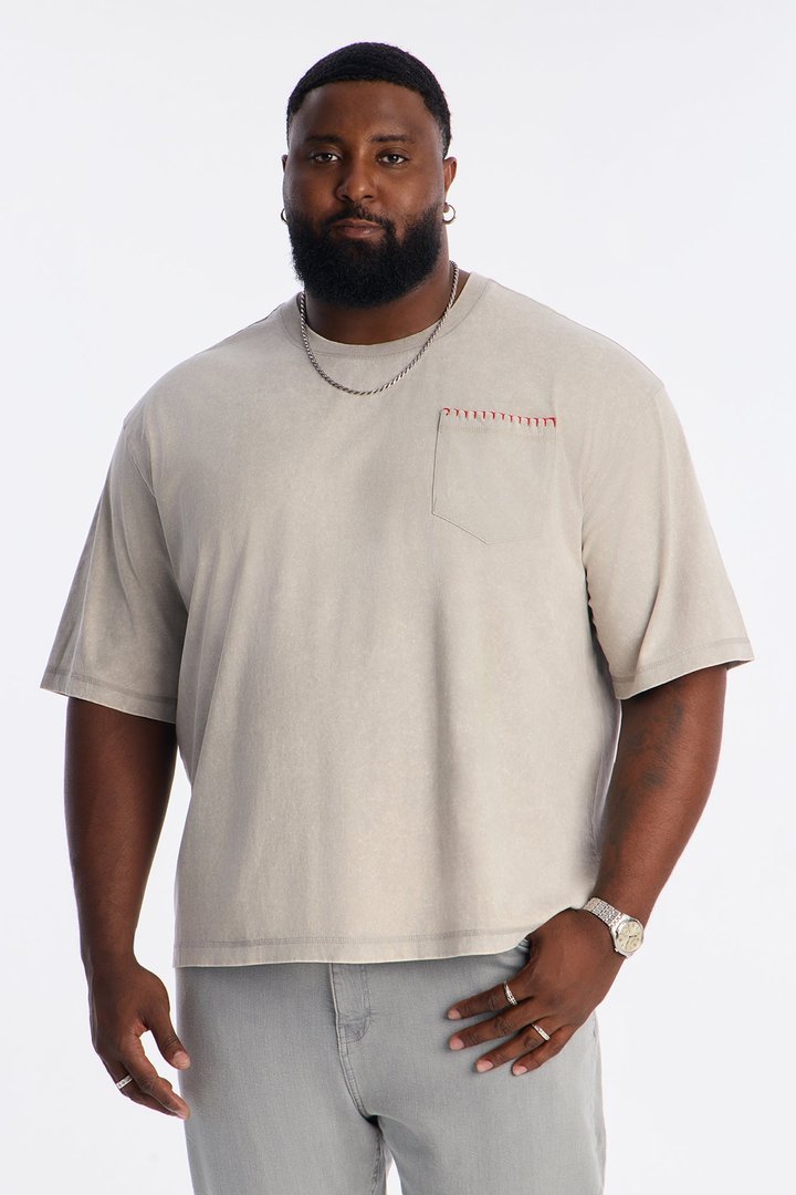 Gridline Fade Pocket Stitch Tee - Grey Mineral Wash