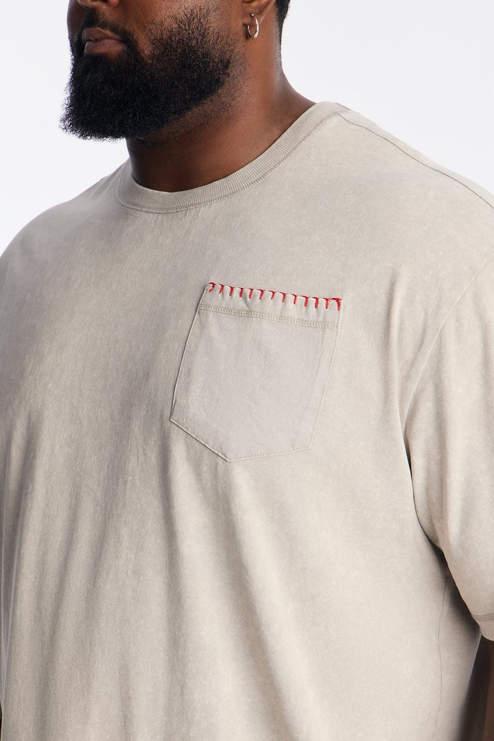 Gridline Fade Pocket Stitch Tee - Grey Mineral Wash