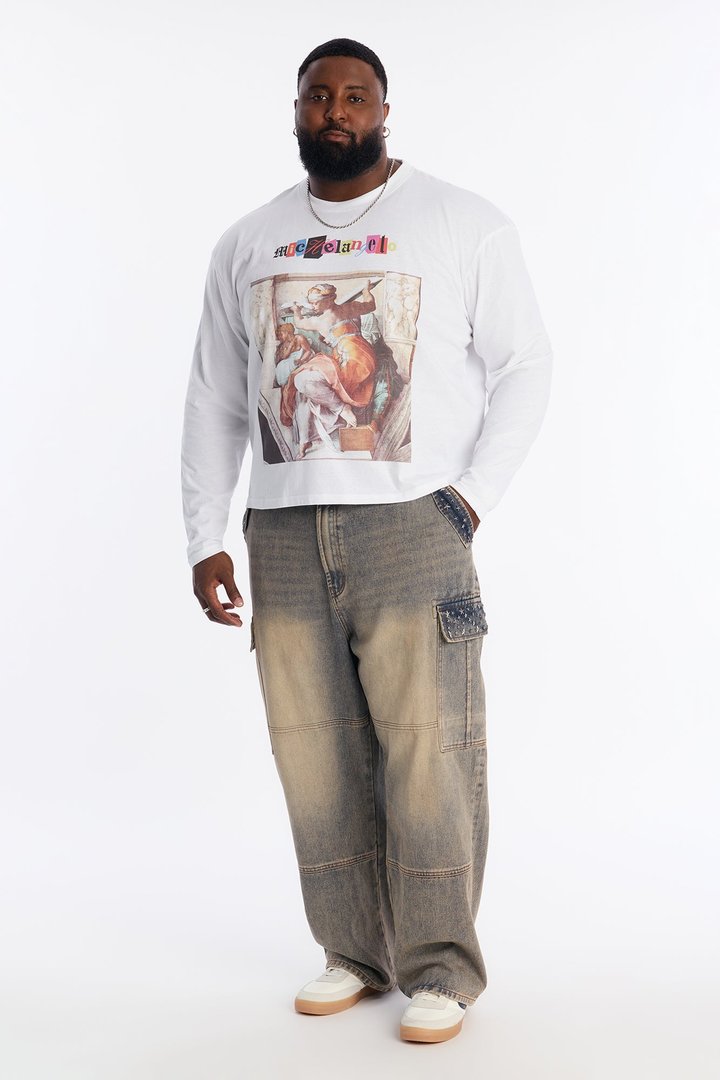 Michelangelo Florence Book Oversized Long Sleeve Tee - White