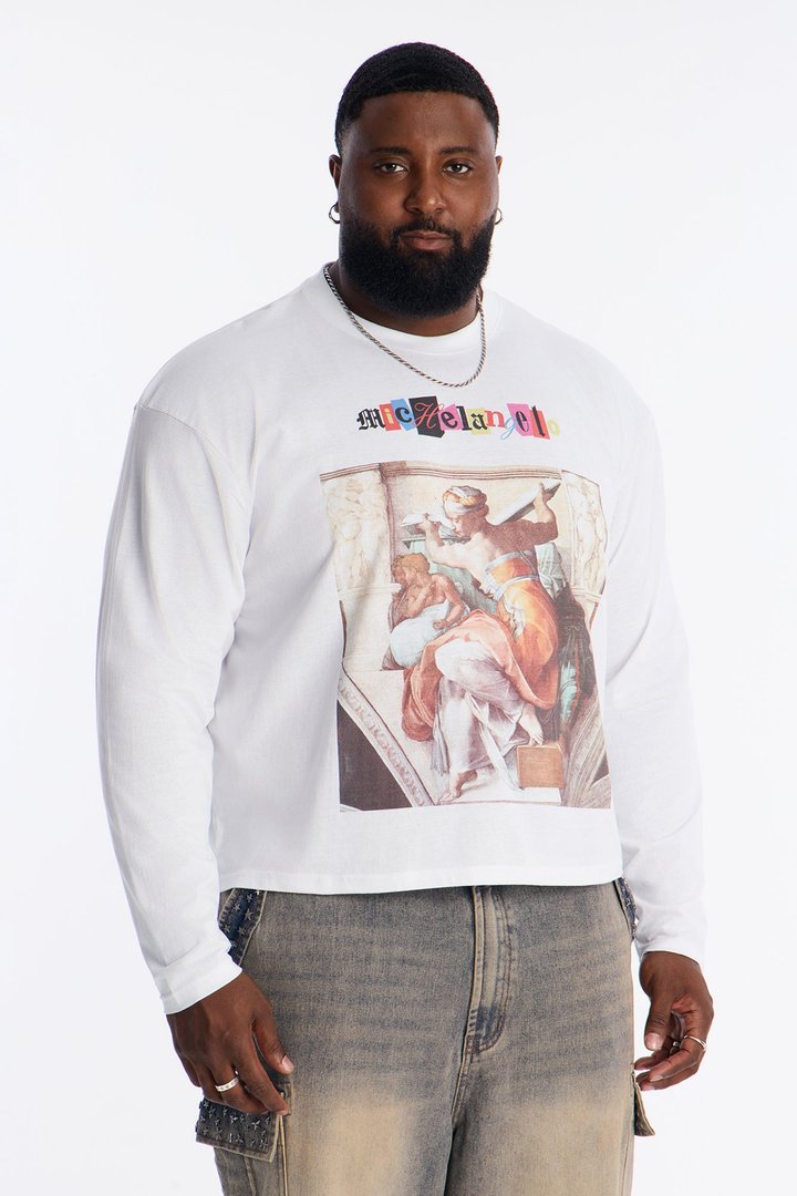 Michelangelo Florence Book Oversized Long Sleeve Tee - White