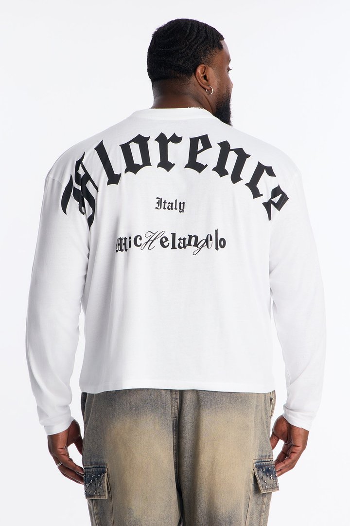 Michelangelo Florence Book Oversized Long Sleeve Tee - White