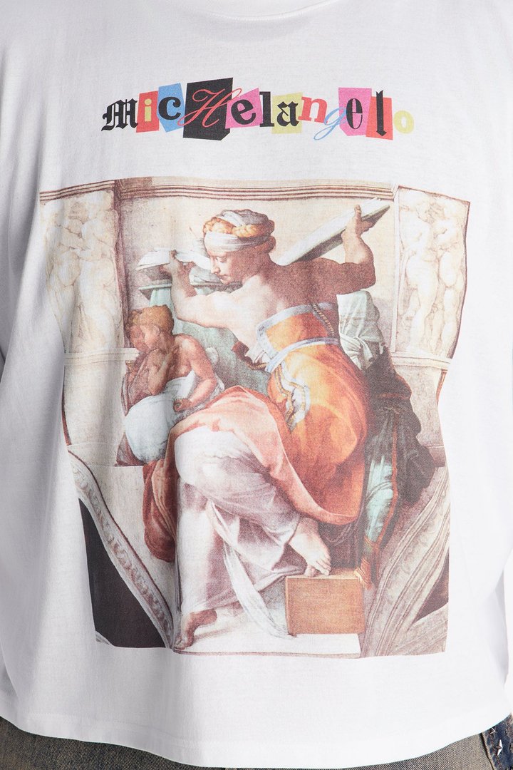 Michelangelo Florence Book Oversized Long Sleeve Tee - White