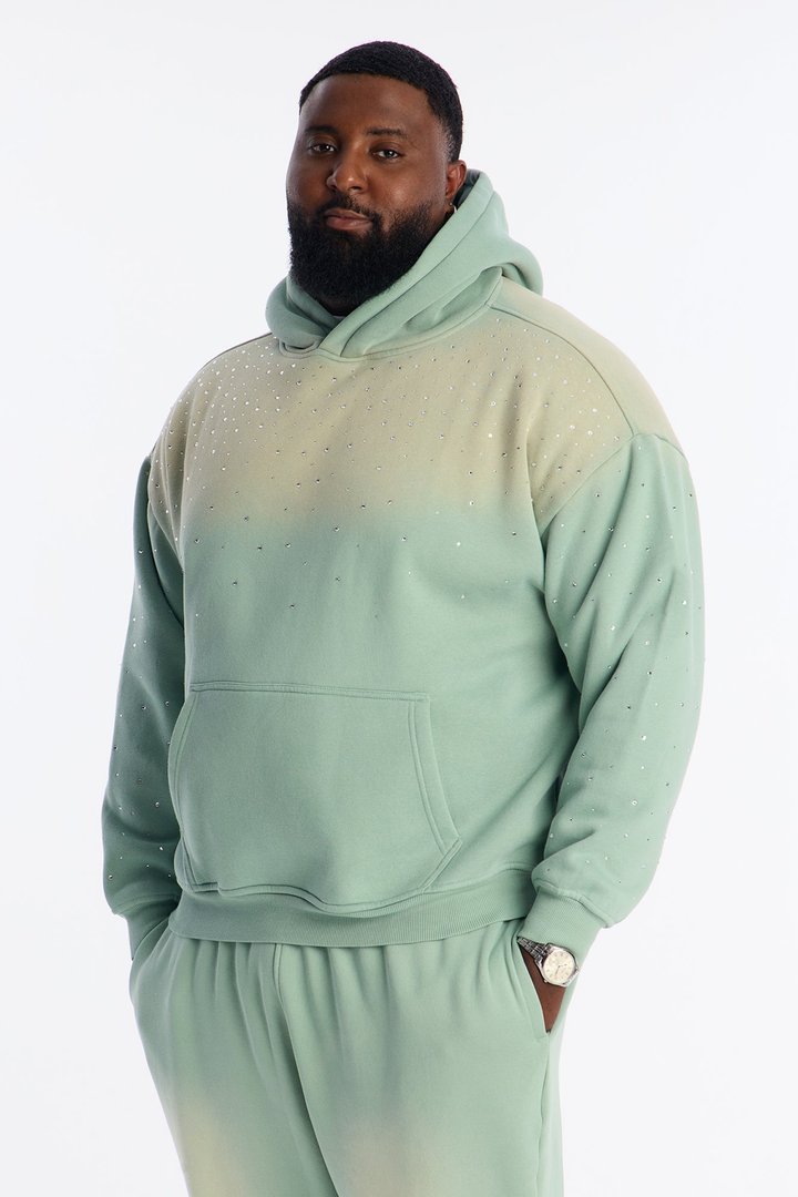 Run Them Rhinestones Oversized Hoodie - Sage