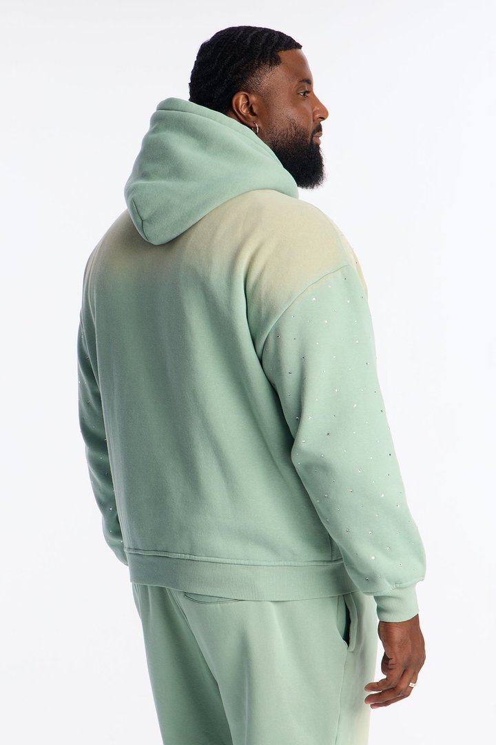 Run Them Rhinestones Oversized Hoodie - Sage