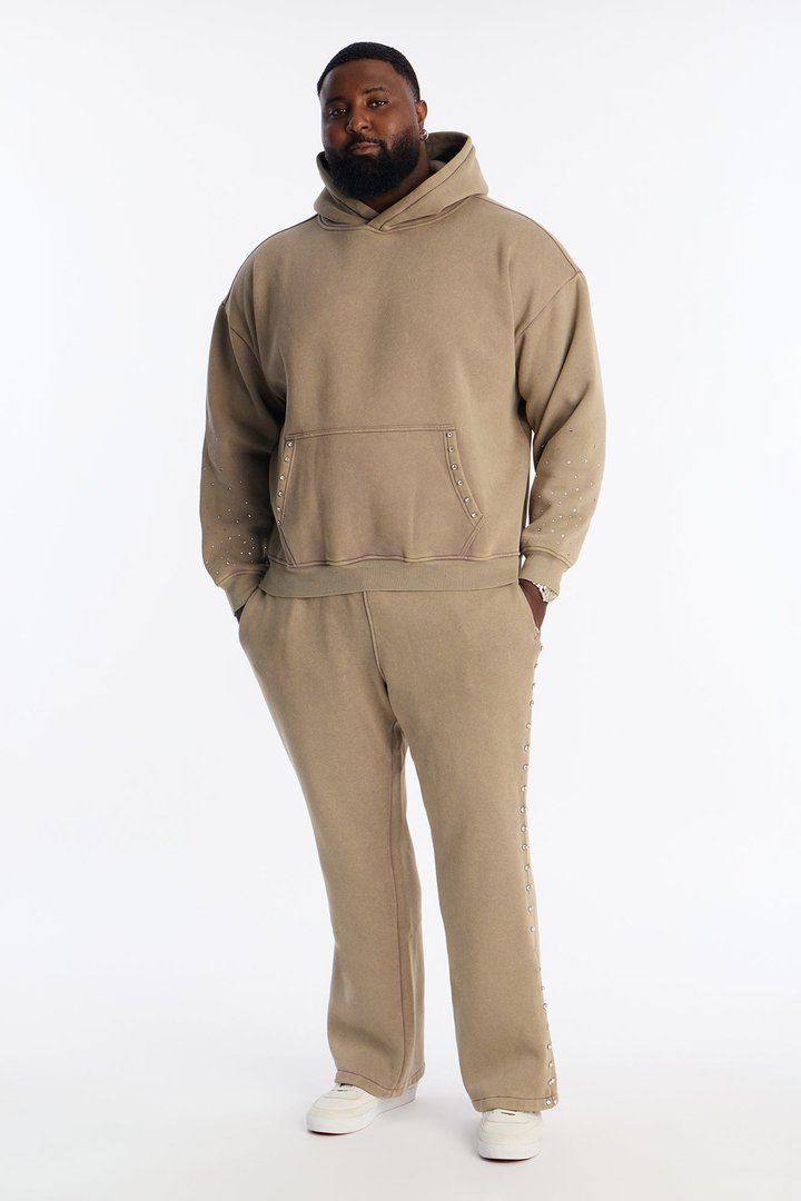 Ice Cold Rhinestones Oversized Hoodie - Taupe
