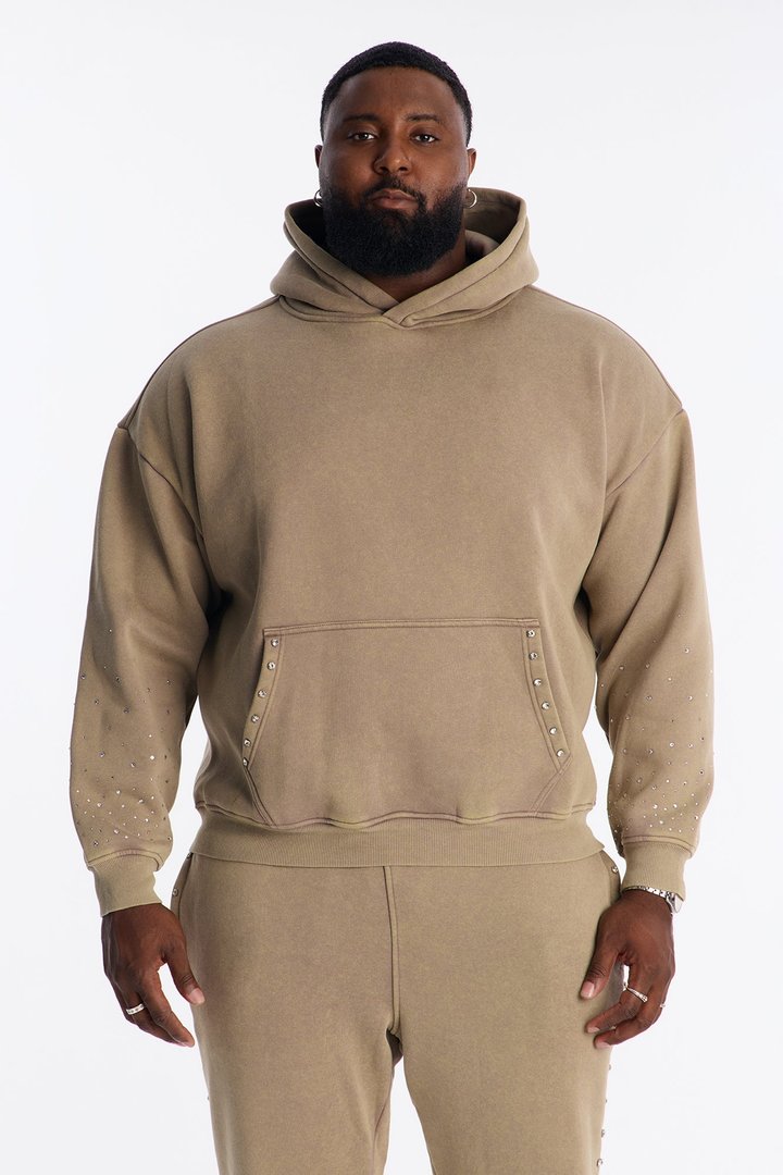 Ice Cold Rhinestones Oversized Hoodie - Taupe
