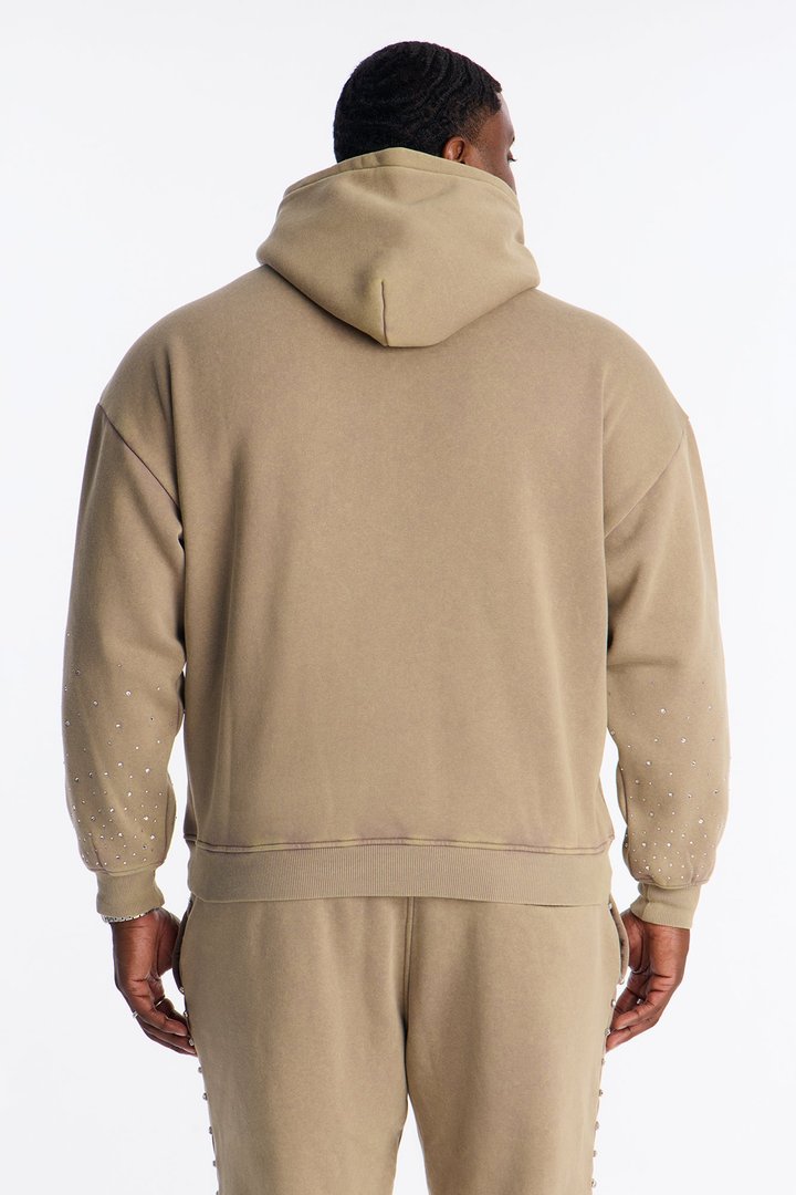 Ice Cold Rhinestones Oversized Hoodie - Taupe