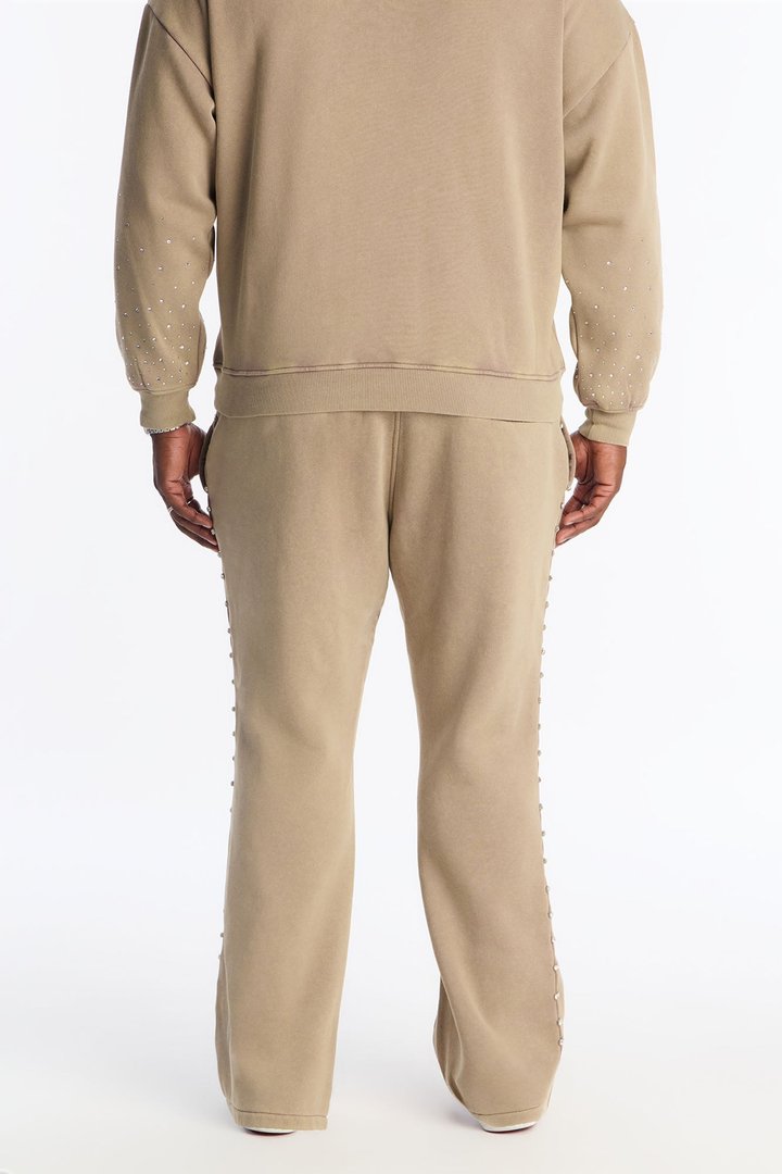Ice Cold Rhinestones Relaxed Sweatpants - Taupe