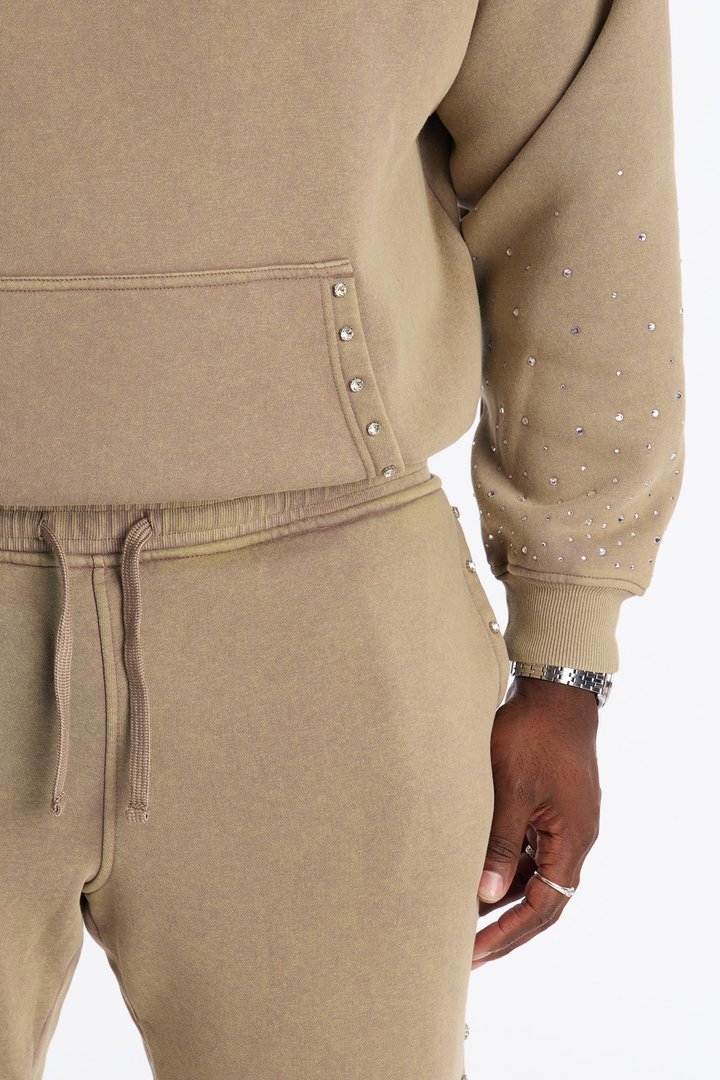 Ice Cold Rhinestones Relaxed Sweatpants - Taupe
