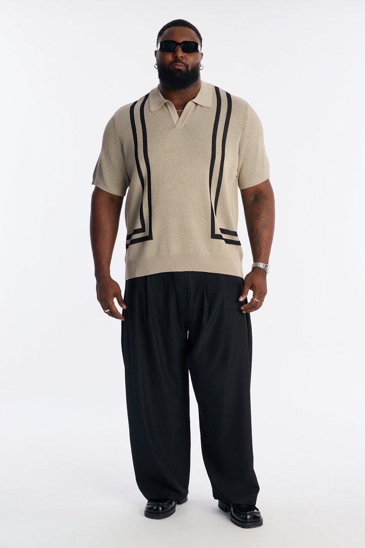 Seeing Lines Knit Johnny Collar Shirt - Tan