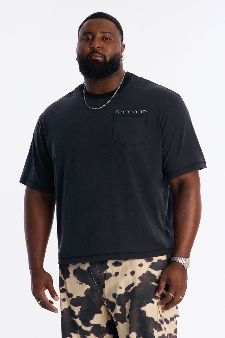 Gridline Fade Pocket Stitch Tee - Black Wash