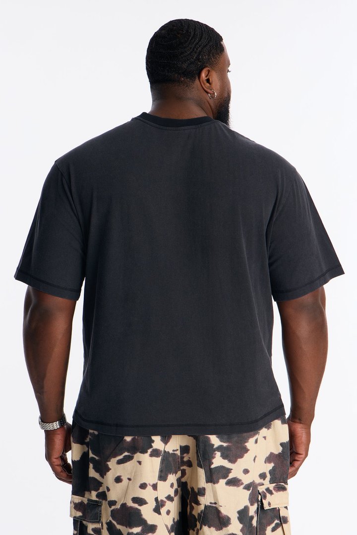 Gridline Fade Pocket Stitch Tee - Black Wash